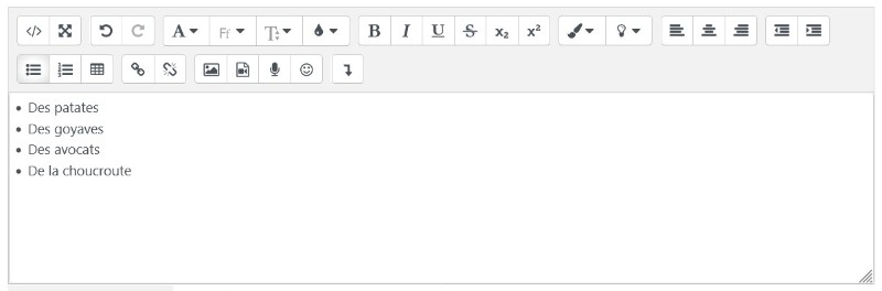 Capture d'écran de l'éditeur de texte d'e-campus