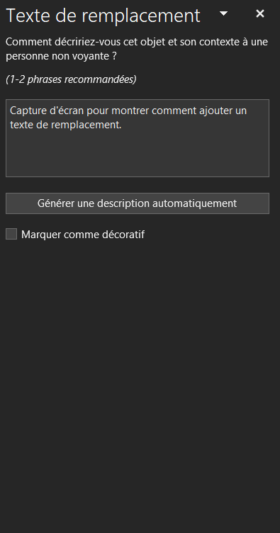 Capture d'écran du menu texte de remplacement du logiciel Word